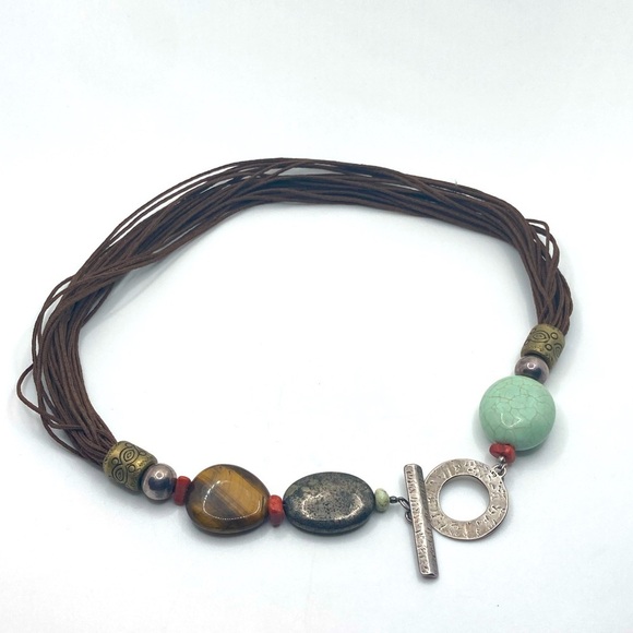 SILPADA Sterling Silver Toggle Multi Strand Tigers Eye Howlite Necklace 16” - Picture 2 of 6